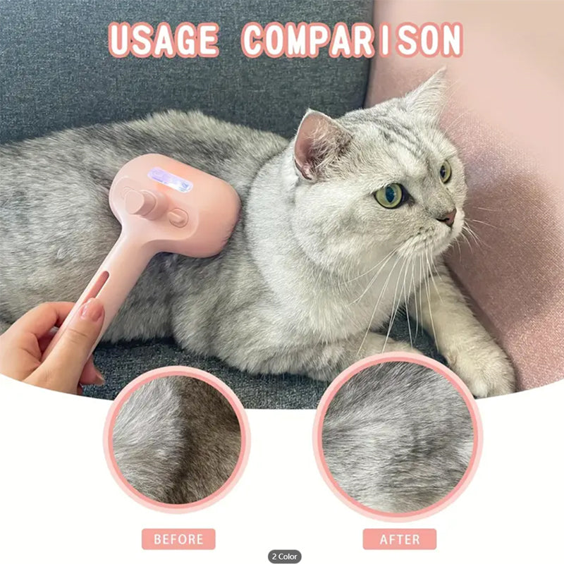 Pawzioo™ 3-in-1 Pet Steam Brush for Dogs, Cats & Rabbits - Rechargeable Deshedding Comb with Stainless Steel Bristles