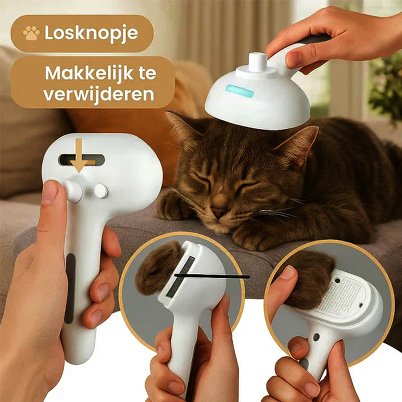 Pawzioo™ 3-in-1 Pet Steam Brush for Dogs, Cats & Rabbits - Rechargeable Deshedding Comb with Stainless Steel Bristles