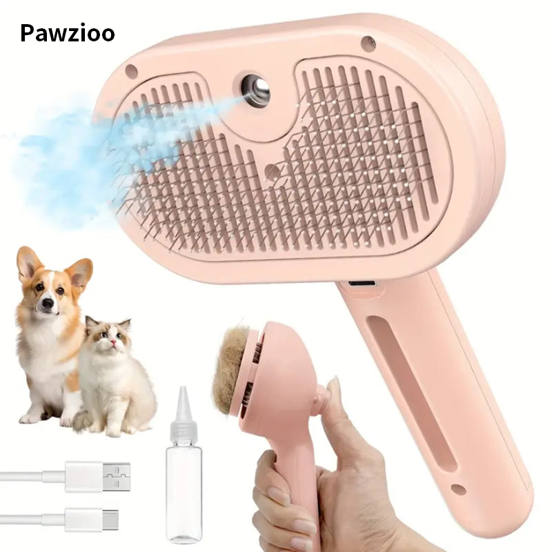 Pawzioo™ 3-in-1 Pet Steam Brush for Dogs, Cats & Rabbits - Rechargeable Deshedding Comb with Stainless Steel Bristles