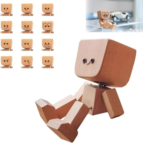 đHandmade Charming Shaking Wooden Man Figurine with 12PCS Magnetic Expressions
