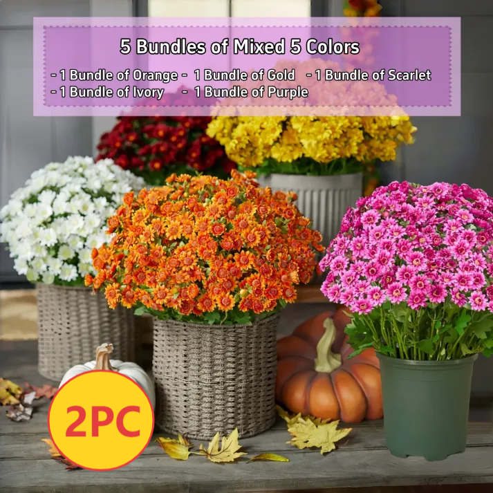 đ„Last Day Each- Artificial Outdoor Sunset Mums Flowers - Waterproof, Windproof