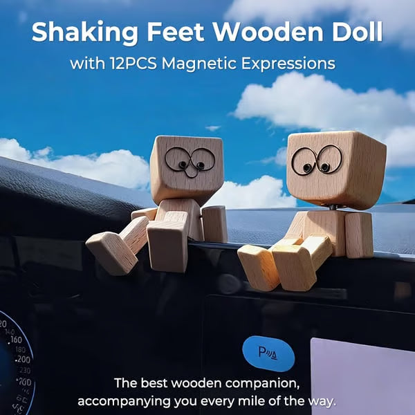 đHandmade Charming Shaking Wooden Man Figurine with 12PCS Magnetic Expressions