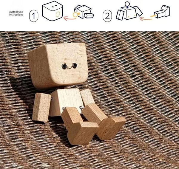 đHandmade Charming Shaking Wooden Man Figurine with 12PCS Magnetic Expressions
