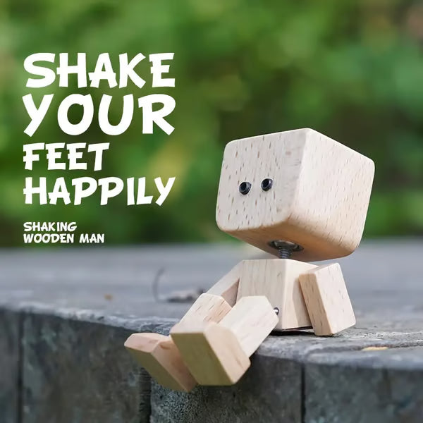 đHandmade Charming Shaking Wooden Man Figurine with 12PCS Magnetic Expressions
