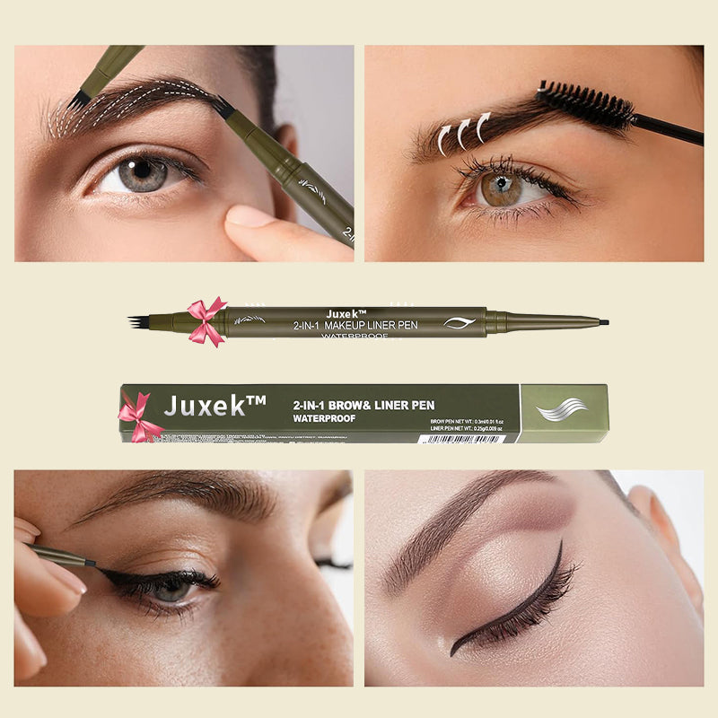 Juxek™ 2-in-1 Eyebrow Pencil, Dual-Ended Pencil with 4-Fork-Tip & Precise Brush-Tip