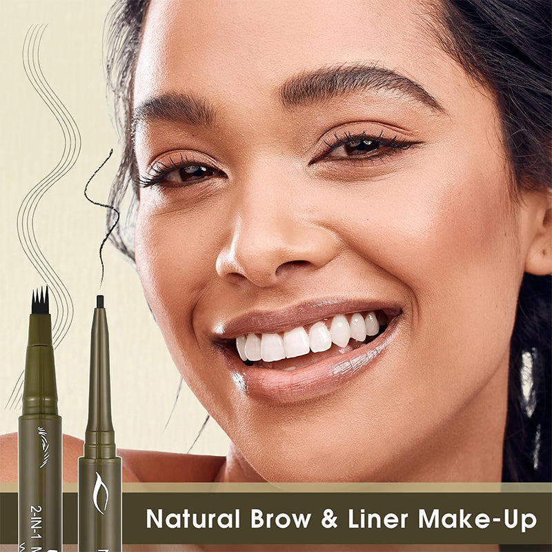 Juxek™ 2-in-1 Eyebrow Pencil, Dual-Ended Pencil with 4-Fork-Tip & Precise Brush-Tip