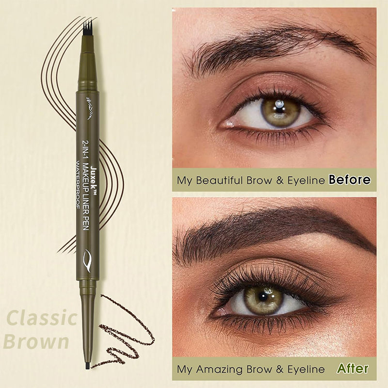 Juxek™ 2-in-1 Eyebrow Pencil, Dual-Ended Pencil with 4-Fork-Tip & Precise Brush-Tip