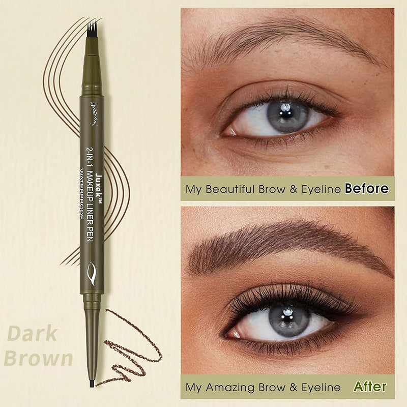 Juxek™ 2-in-1 Eyebrow Pencil, Dual-Ended Pencil with 4-Fork-Tip & Precise Brush-Tip