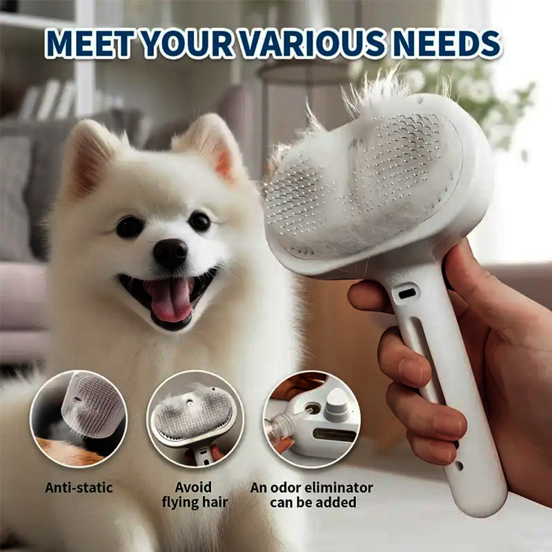 Pawzioo™ 3-in-1 Pet Steam Brush for Dogs, Cats & Rabbits - Rechargeable Deshedding Comb with Stainless Steel Bristles