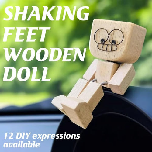 đHandmade Charming Shaking Wooden Man Figurine with 12PCS Magnetic Expressions