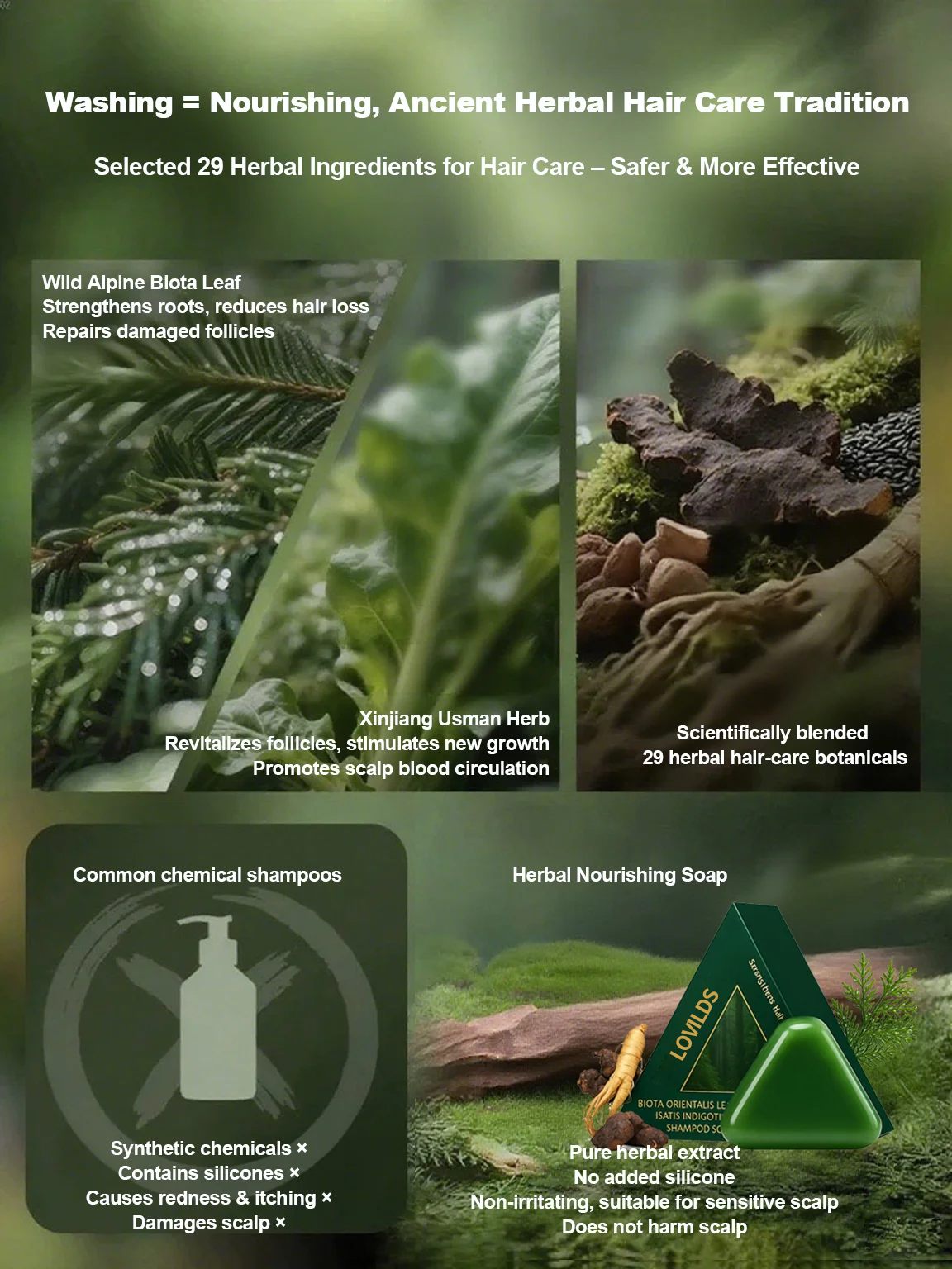 LOVILDS™Green Soap Shampoo for Thicker, Fuller Hair – Hair Growth Formula