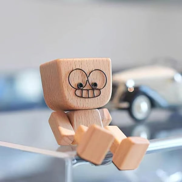 đHandmade Charming Shaking Wooden Man Figurine with 12PCS Magnetic Expressions
