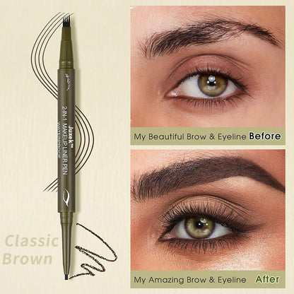 Juxek™ 2-in-1 Eyebrow Pencil, Dual-Ended Pencil with 4-Fork-Tip & Precise Brush-Tip